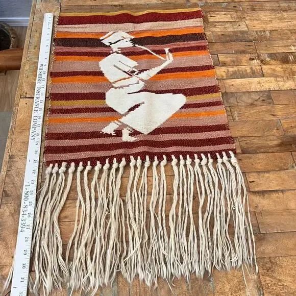 Mohair Woven Wall Hanging Tapestry 32 African Folk Art Smoking Pipe Reversible